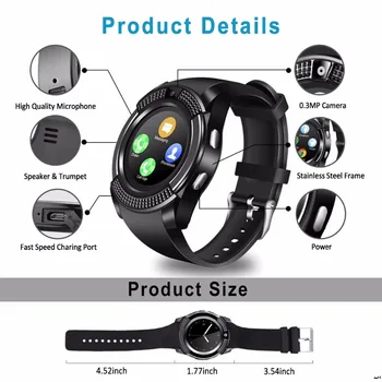 ZQH Farverige V8 Smart Ur Sport Bluetooth Smartwatch Touch Skærm med Kamera SIM-Kort Slot IP67 Vandtæt Business Mode 3