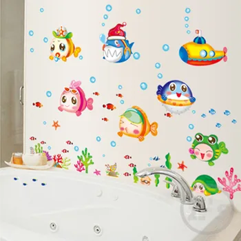 Zs Mærkat 75*130 cm nemo fisk over havet tegnefilm wall sticker til bruser, flise klistermærker i badeværelse for børn baby badekar 4