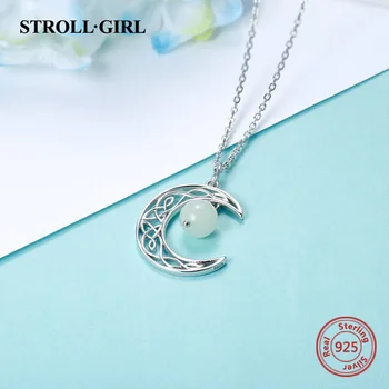 ægte 925 sterling sølv Crescent moon halskæde hængende med glødende kugle mode smykker at Gøre for kvinder gaver 4
