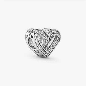 Ægte 925 Sterling Sølv Mousserende Freehand Hjerte Charm Perler passer Oprindelige Pandora Armbånd 925 Sølv Mærke Smykker Gave 3