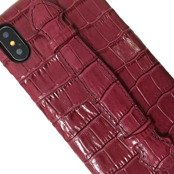 Ægte Læder Hånd Holder til Rem Case Til iPhone X XS Antal XR 7 8 Plus Telefon Luksus Krokodille Ultra Tynd Slanke Hard Cover Maroon 0