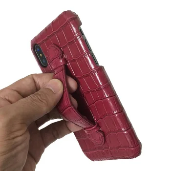 Ægte Læder Hånd Holder til Rem Case Til iPhone X XS Antal XR 7 8 Plus Telefon Luksus Krokodille Ultra Tynd Slanke Hard Cover Maroon 5